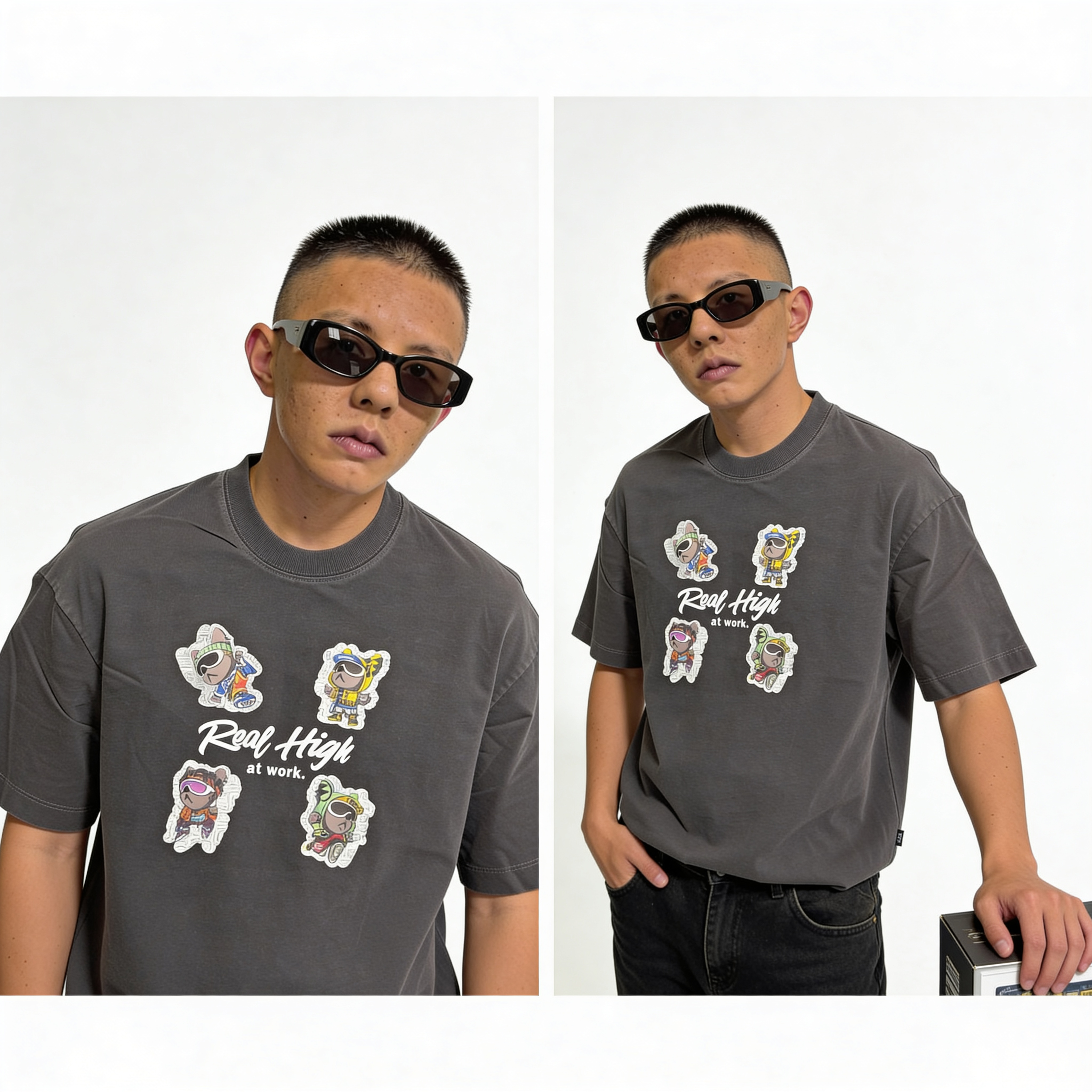 RINO7 Real High Stone Washed Oversized Graphic T-Shirt