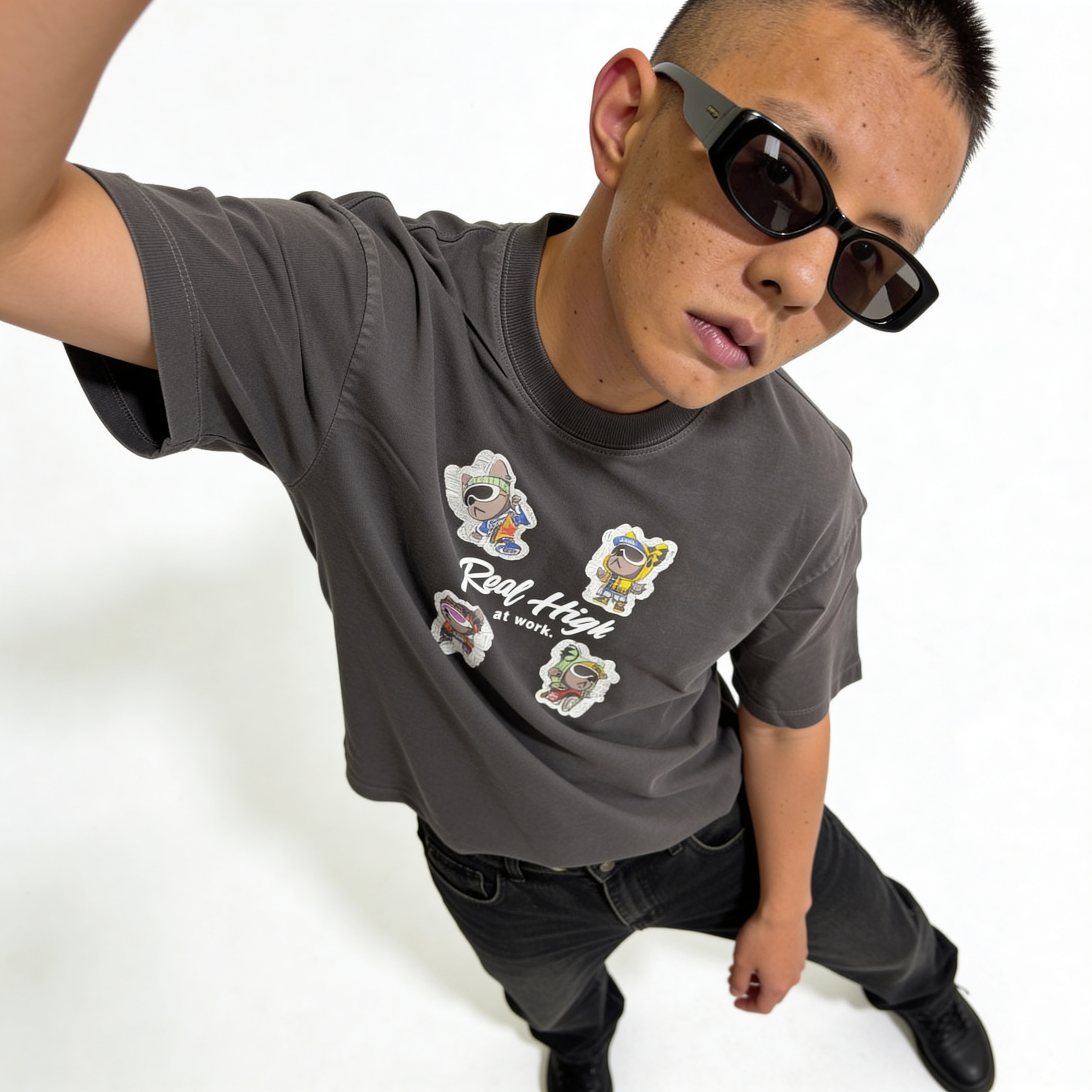 RINO7 Real High Stone Washed Oversized Graphic T-Shirt