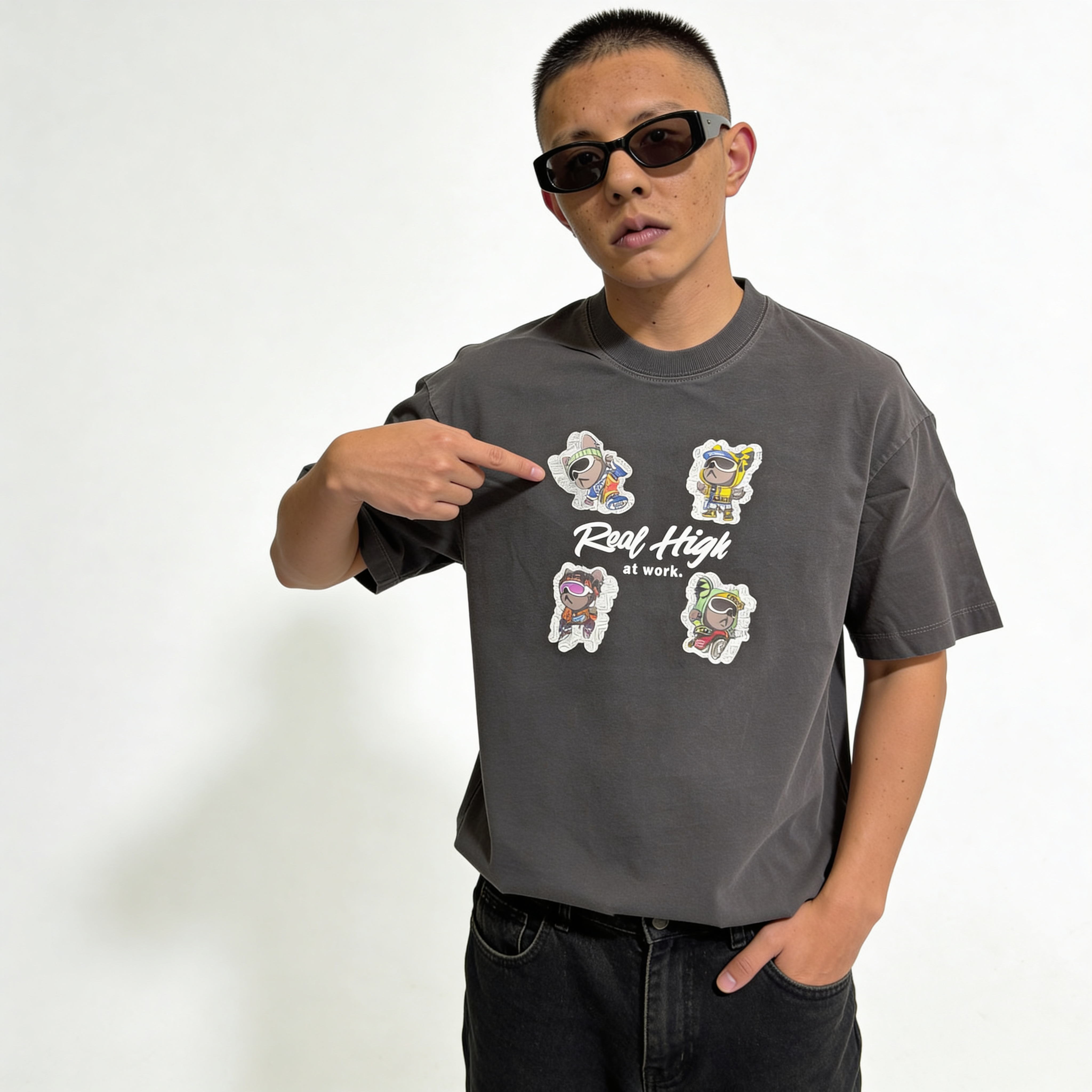 RINO7 Real High Stone Washed Oversized Graphic T-Shirt