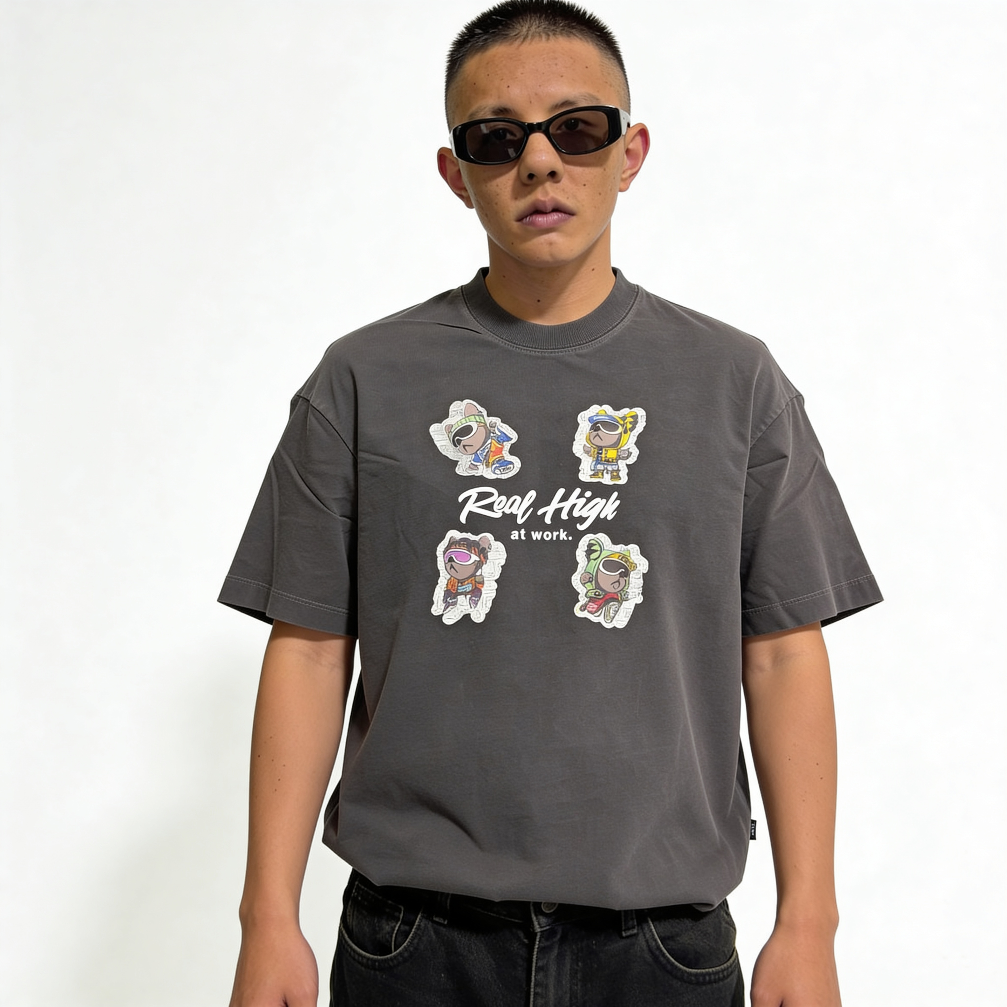 RINO7 Real High Stone Washed Oversized Graphic T-Shirt